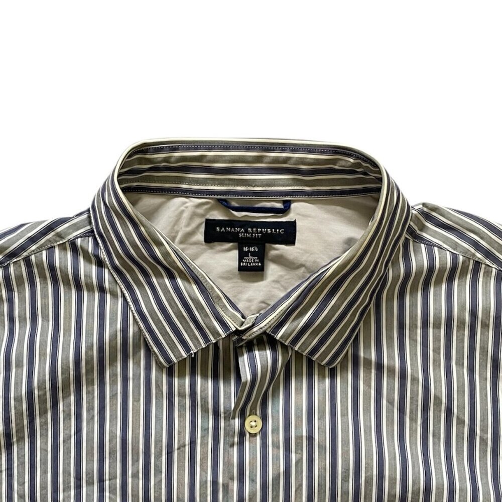 Banana Republic Button Down Slim Fit Shirt Mens Long Sleeve Blue Gray Striped L - Picture 4 of 8